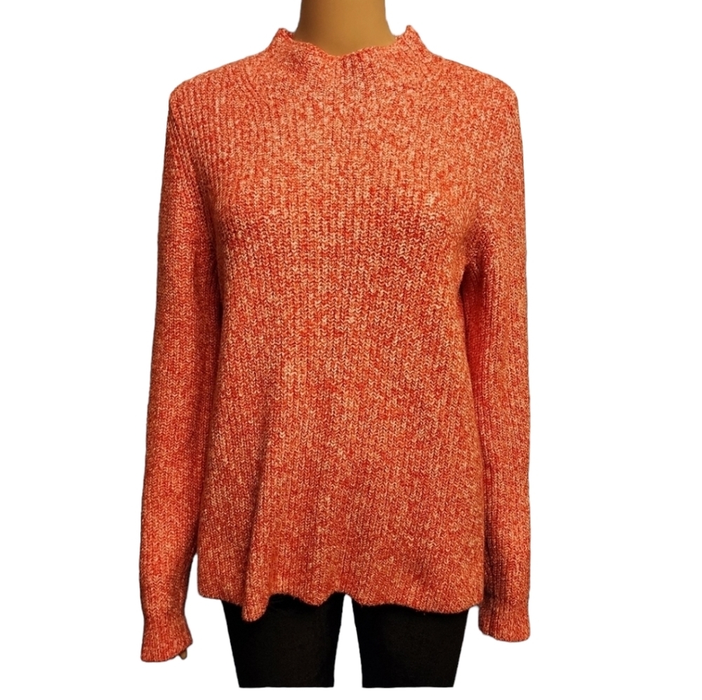 Loft Mock Neck Ribbed Red and White Sweater Size M